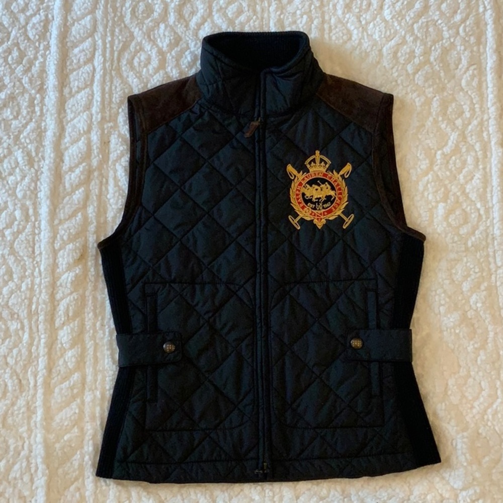 Ralph Lauren Polo Sport Black Vest with Tan Suede Size S/P
